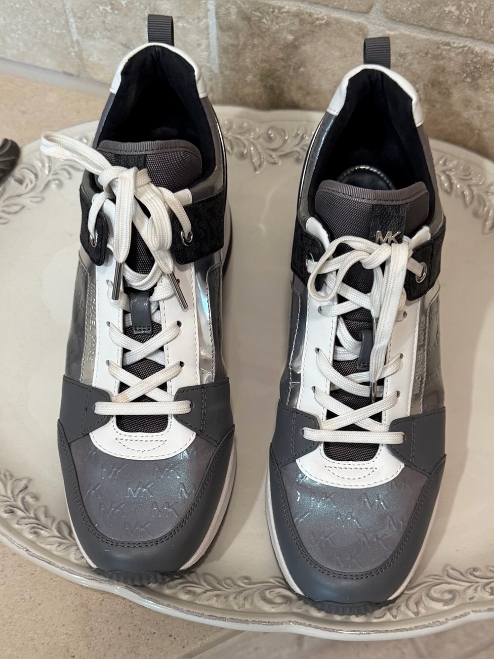 Michael Kors Gray & White Logo-Accent Lace-Up Sneakers